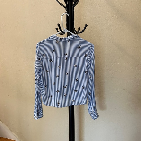 H&M Blue Striped Button-Up Shirt with Bird Embroidery - Picture 6 of 11